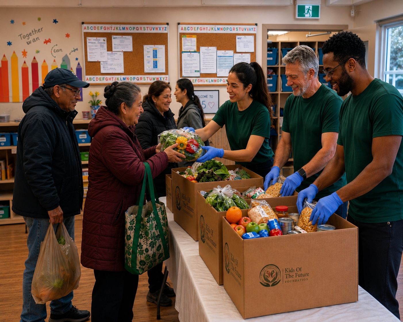 Volunteers working together at a community garden