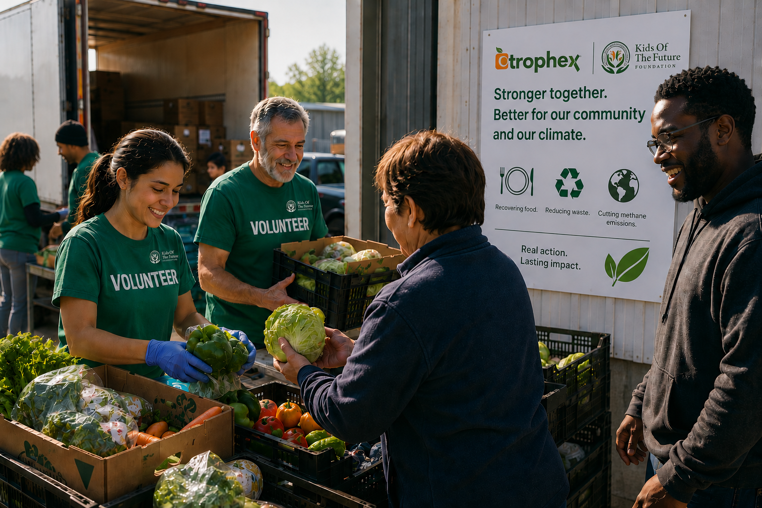 Volunteers working together at a community garden